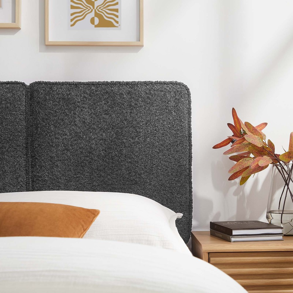 Modway Lindee Boucle Fabric Twin Headboard in Slate