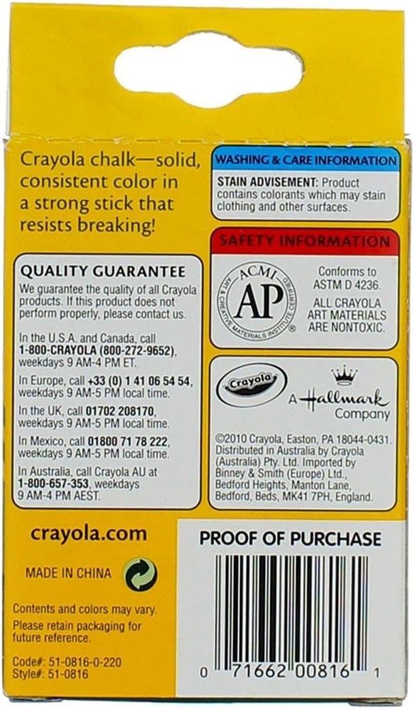 Crayola Chalk, Assorted Colors 12 ea ( Pack of 1)
