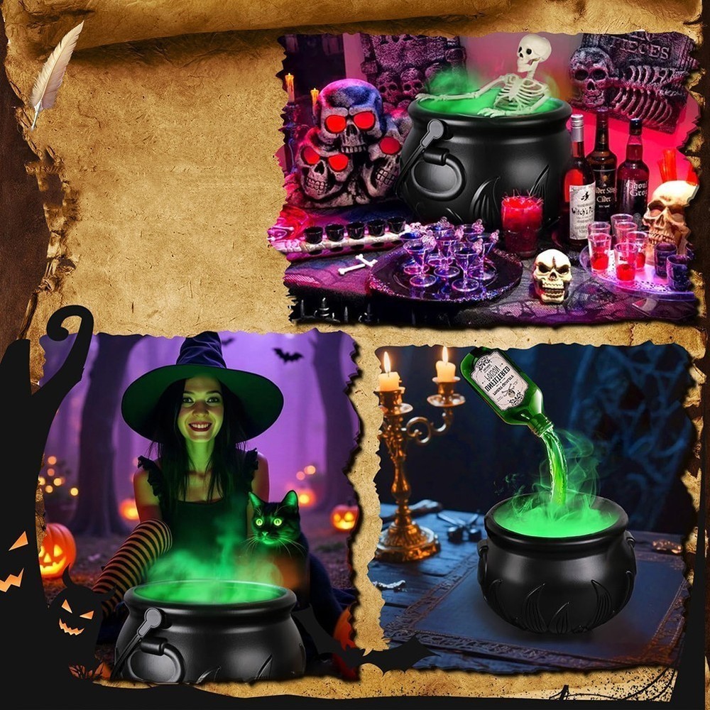 Cauldron Halloween Decor with Magic Floating Potion Bottles Diffuser Mist Maker