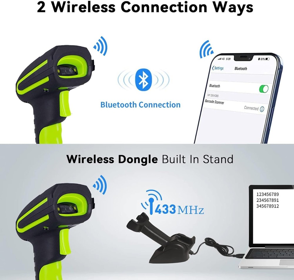 Alacrity 2D Industrial Barcode Scanner Wireless & Bluetooth, 1968ft Range, Stand