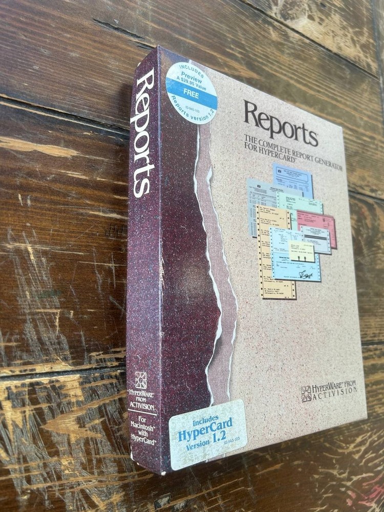 Reports 1.2 HyperCard Report Generator Macintosh Software Boxed