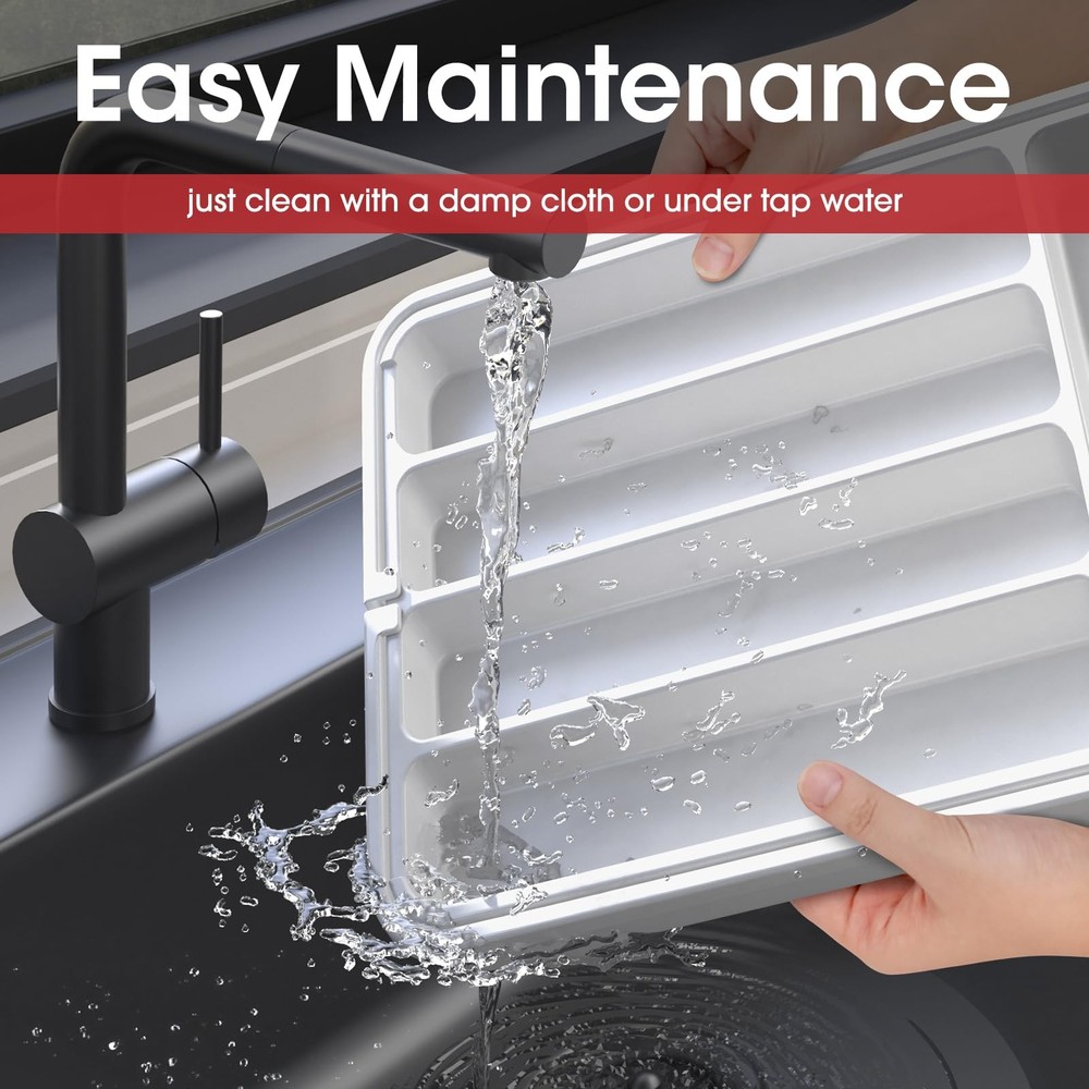 Aujen Silverware Organizer - Expandable Kitchen Drawer Medium, White