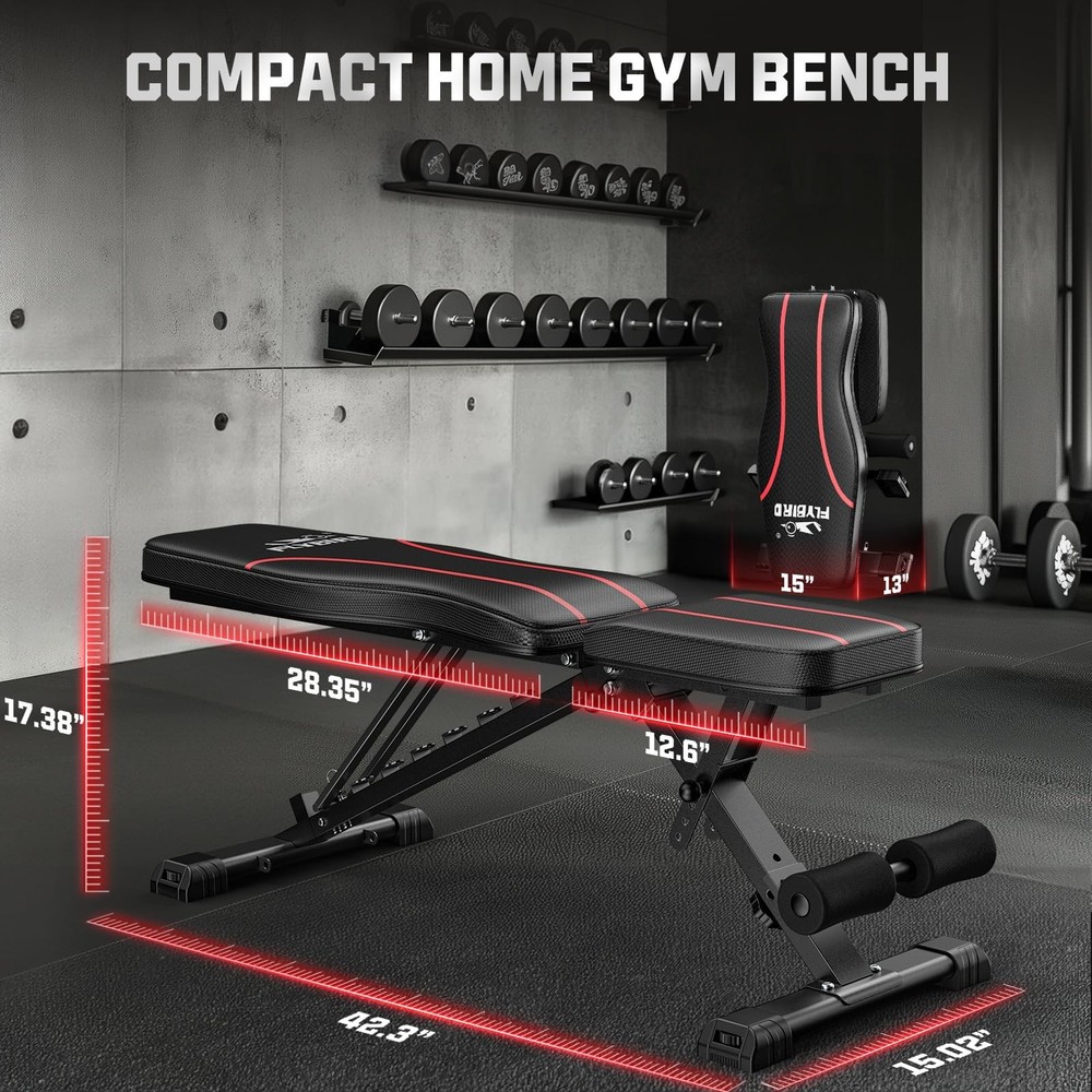 FLYBIRD Adjustable Bench,Utility Weight Bench for Full Body Workout- Multi-Pu...