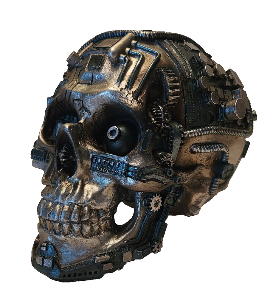 Steampunk Skull with Computer Chip Figurine Statue Skeleton Halloween