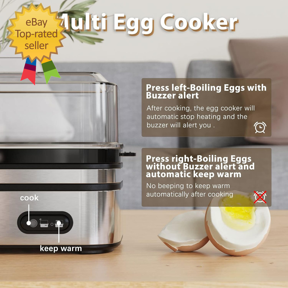 Rapid Egg Cooker Electric 6 Eggs Capacity Soft Medium Hard Boiled