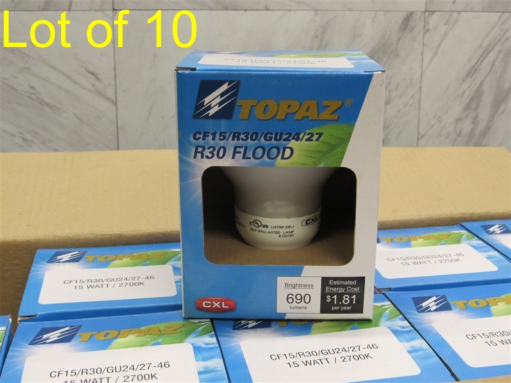 Lot of 10 NEW TOPAZ CF15/R30/GU24/28 R30 Flood Lights 15W 120V