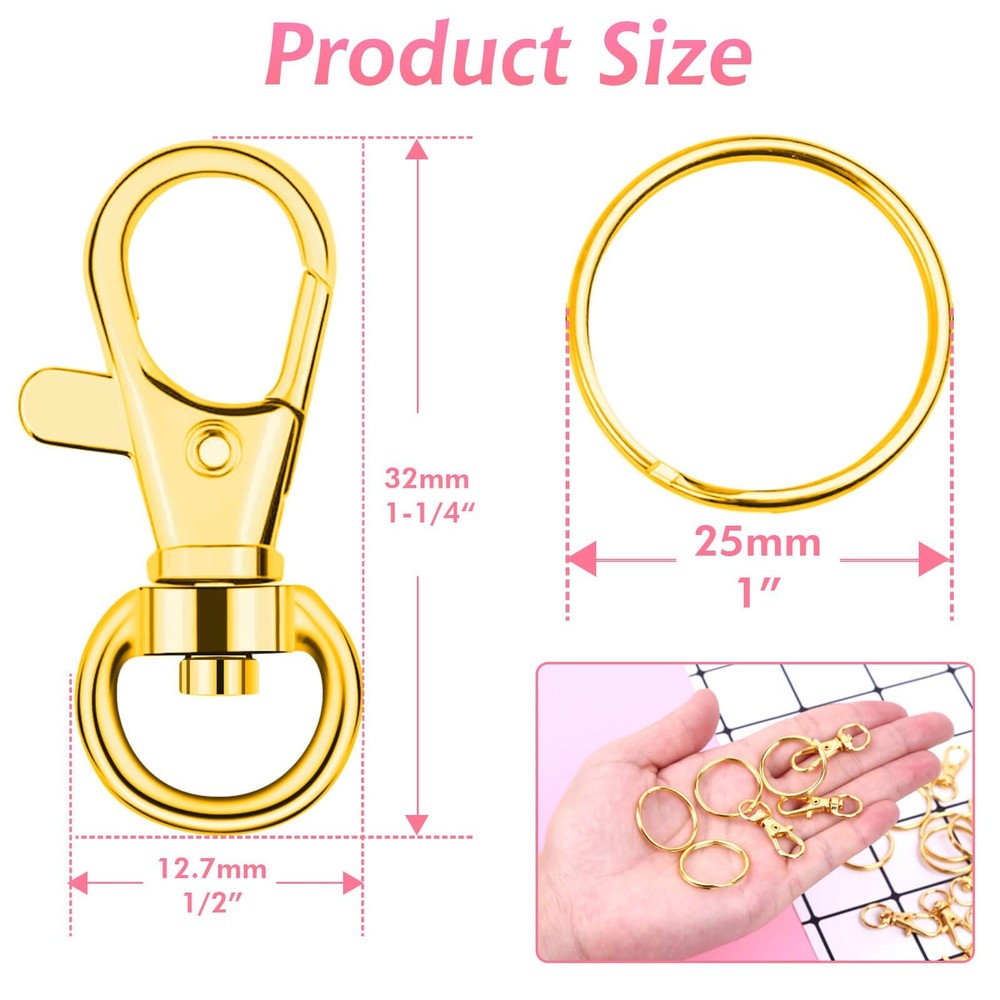 Gold Keychain Rings for Craft, Paxcoo 100pcs Hardware Medium,