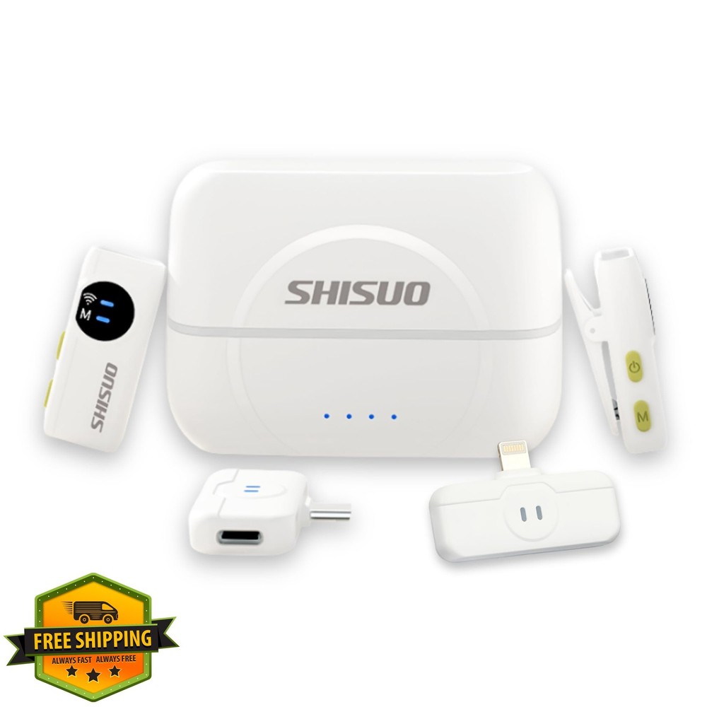Wireless Lavalier Mic 2 Receivers 2 Mics White Dual iPhone Android