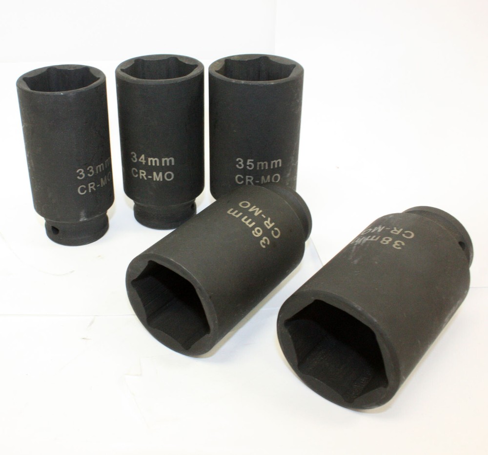 5PC 1/2" Dr. METRIC FRONT & BACK WHEEL SPINDLE AXLE NUT DEEP IMPACT SOCKET SET