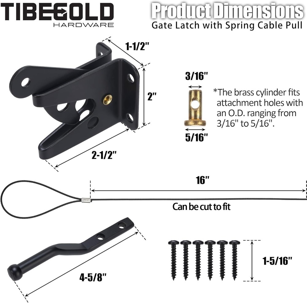 Self Locking Gate Latch with Spring Cable Pull, Black Gravity Lever Door...