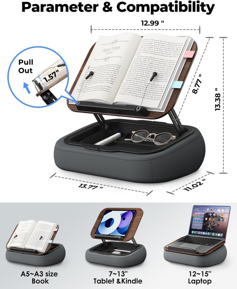 Adjustable Lap Book Pillow Stand with Storage - Hands-Free Reading Essential