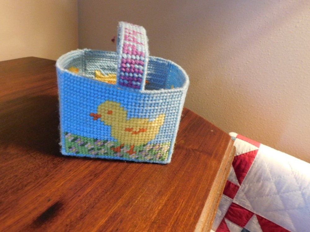 Handmade Easter Basket Needlepoint on Plastic Canvas Chicks