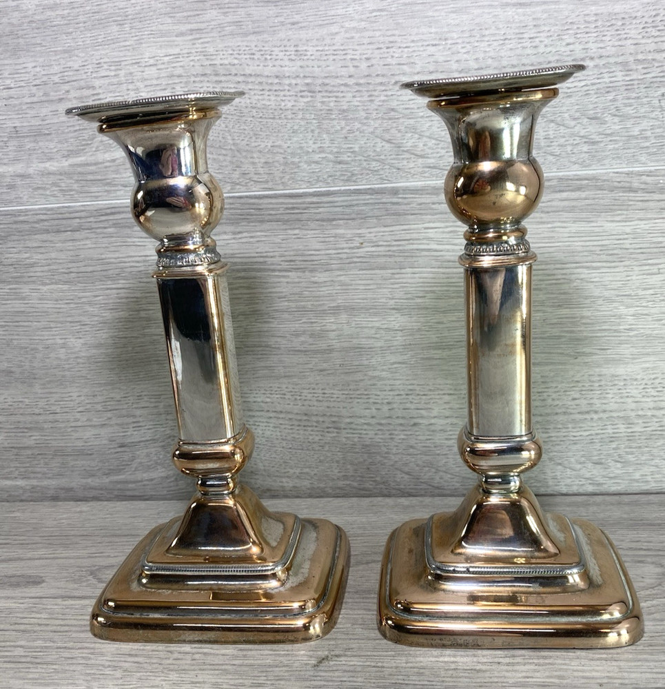 Pair 19th c. Old Sheffield Silver Plate on Copper Telescoping Candlesticks