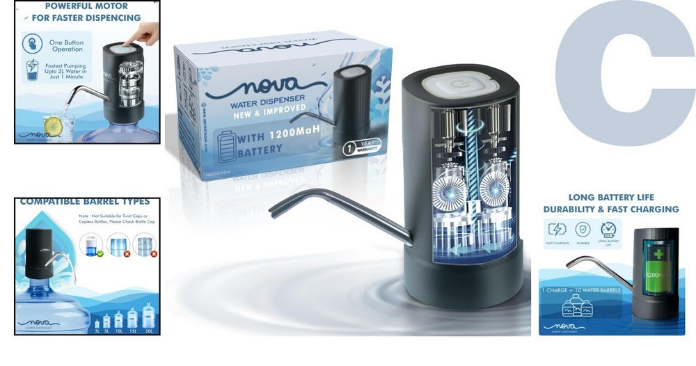 Safe and Easy GetSetNova Water Pump - Compact Dispenser for Home & Office