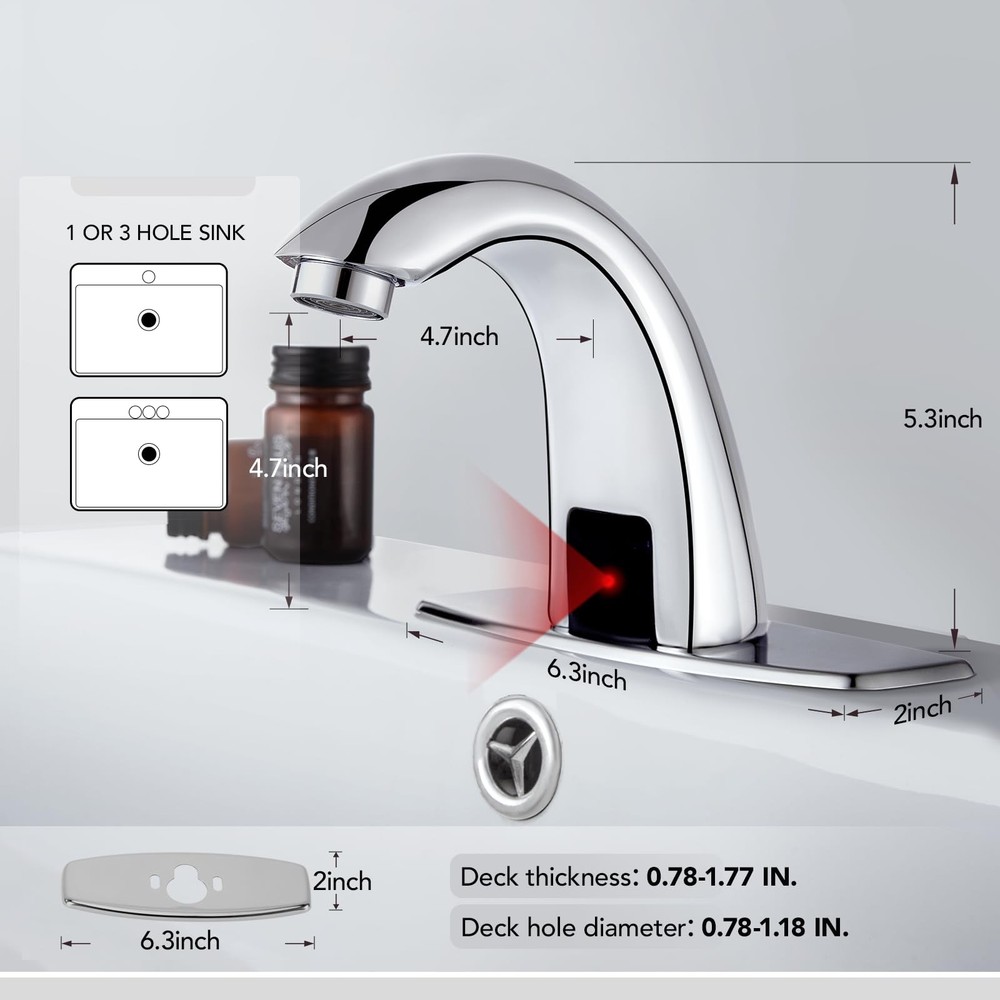 Automatic Touchless Bathroom Sink Faucet Commercial Sensor Motion Activated H...