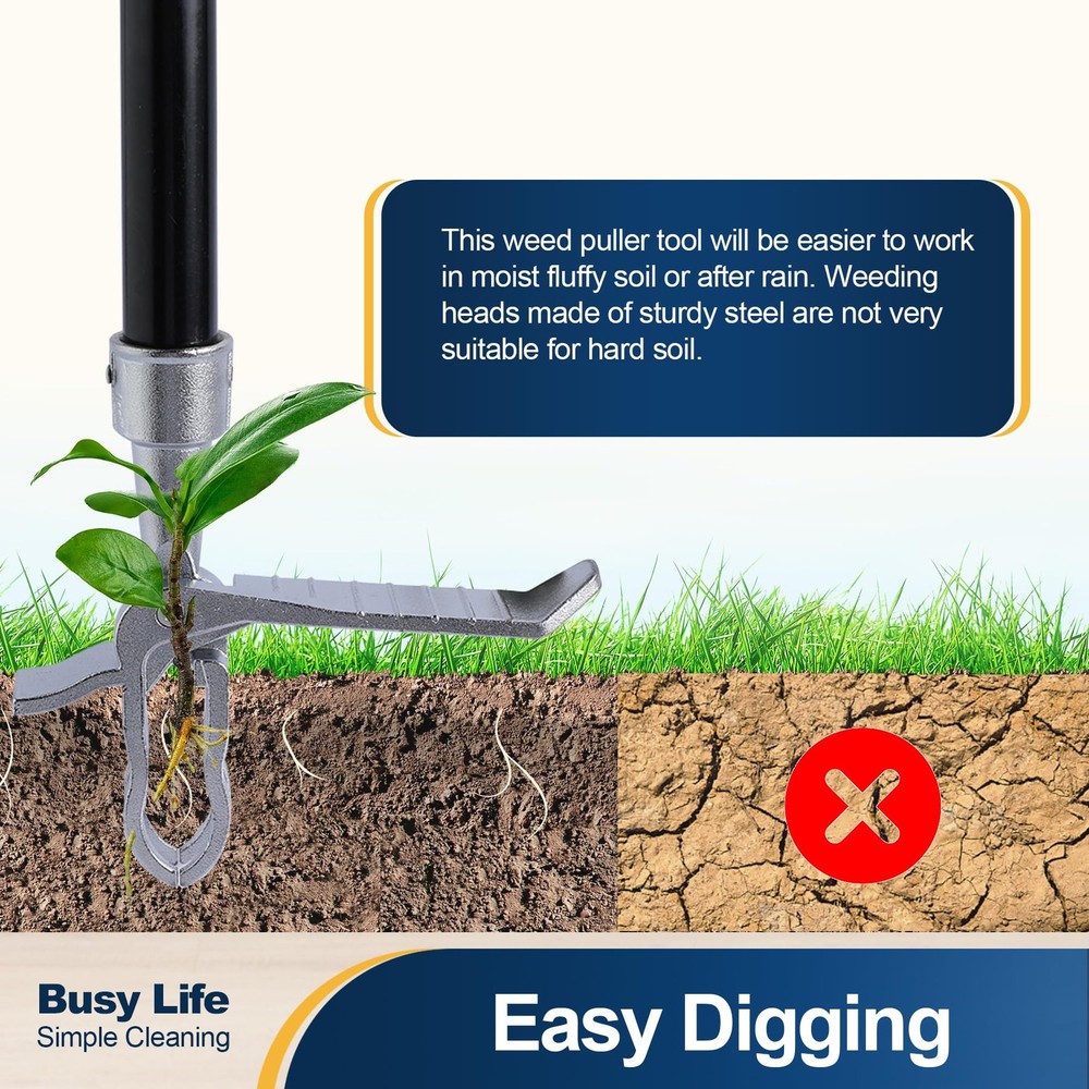 Yocada Weed Puller Tool Stand Up Remover with 4 Claw Steel silver