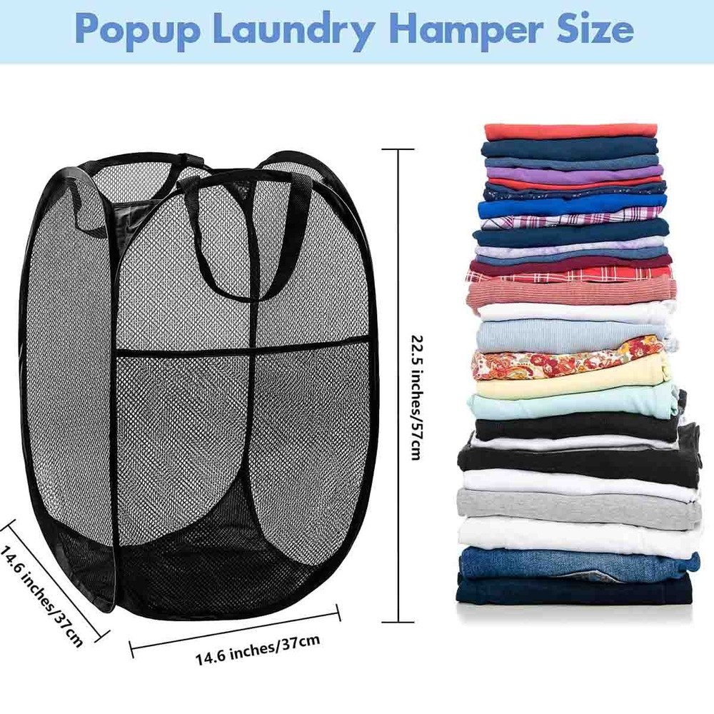 2 Packs Collapsible Pop up Laundry Bag Foldable Hamper Large Mesh Clothes Basket