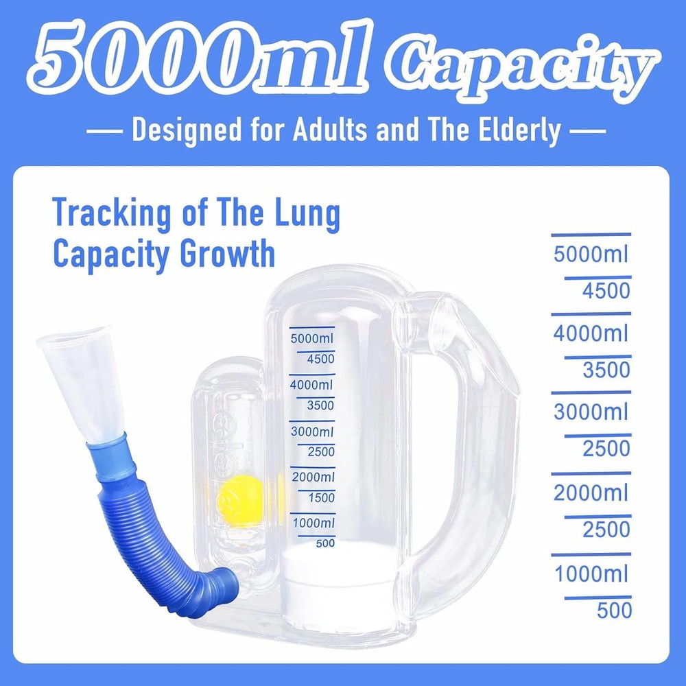 Incentive Spirometer Adult, Breathing Exercise Device for Lungs, Deep 5000ml