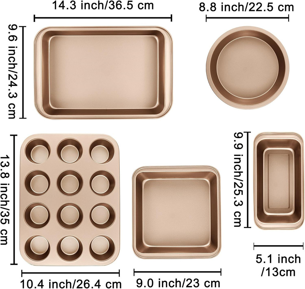 Nonstick Baking Pans Set, 5-Piece Kitchen Baking Sheets for Oven, Bakeware Sets