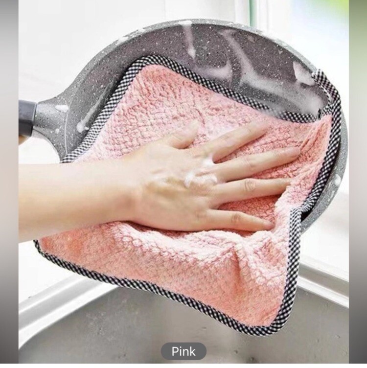 5pcs Plain Cleaning Rag, Pink Polyester Cleaning Cloth, For Kitchen