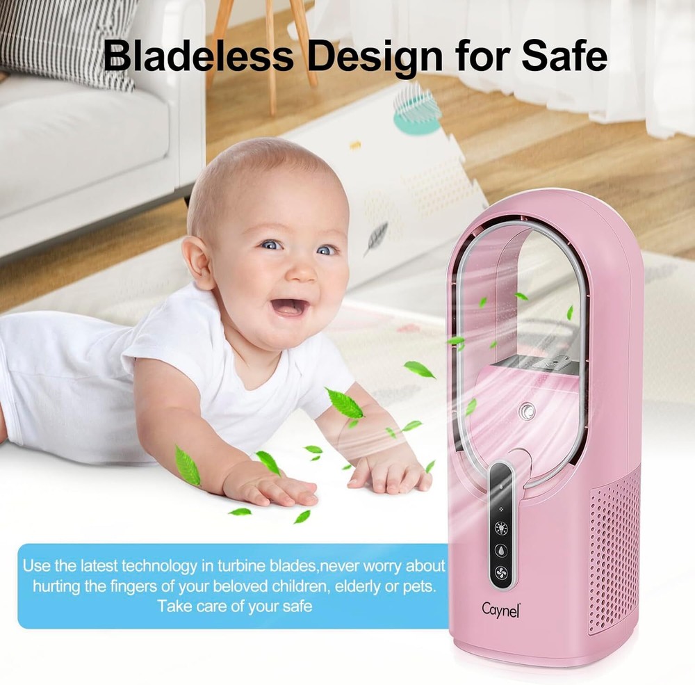 Portable 11.8 Inch Bladeless Desktop Personal Fan w/ 7 Colors Ambient Light Pink