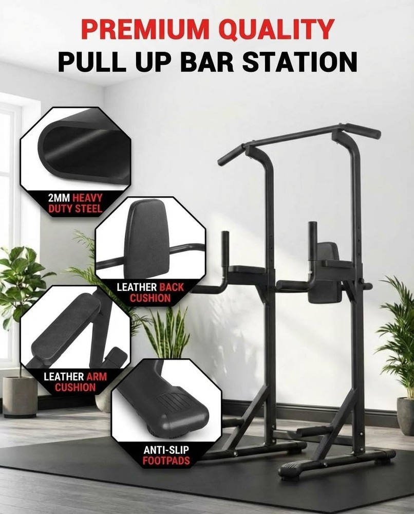 Multi-Function Power Tower Pull Up Bar Station with Backrest Adjustable Height U