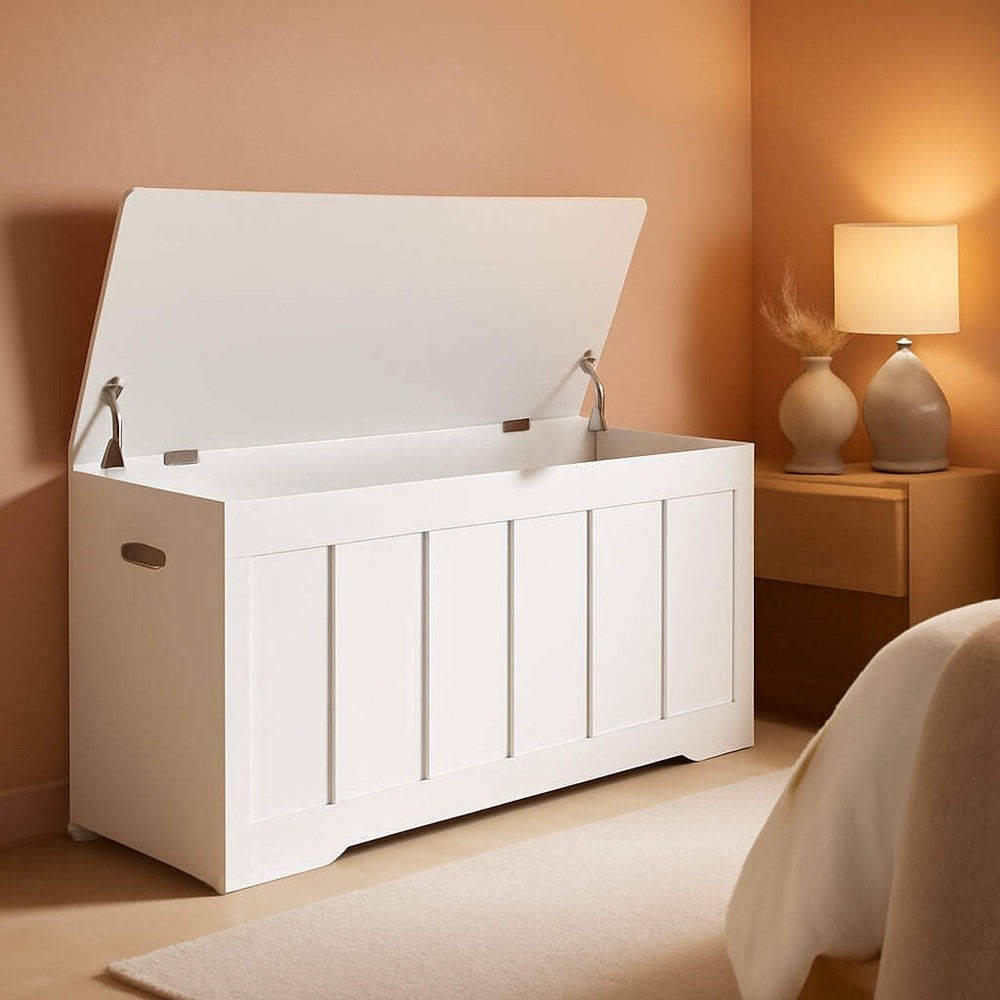ExtraLarge Storage Chest White Wood Bench Hinges Durable