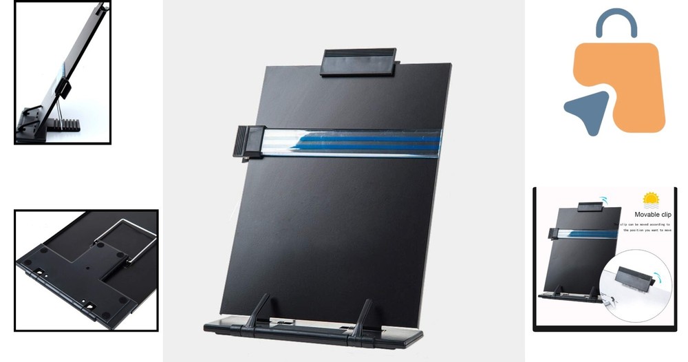 Durable Portable Document Holder - 7 Adjustable Angles & Highlight Clip in Black