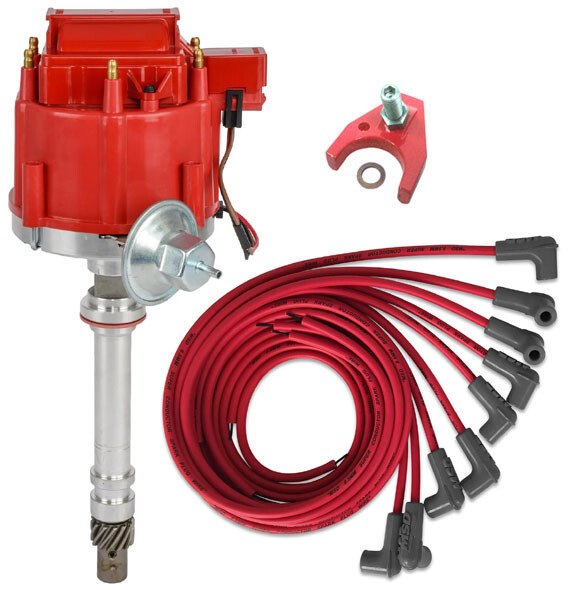 NEW CHEVY IGNITION KIT,PRO BILLET HEI DISTRIBUTOR,MSD SPARK PLUG WIRES,HOLD DOWN