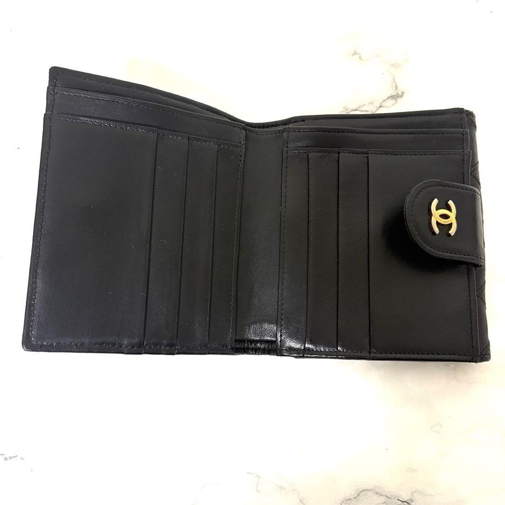 CHANEL Bi-fold Wallet Bicolore Coco Mark Double Snap Closure Black, Authentic