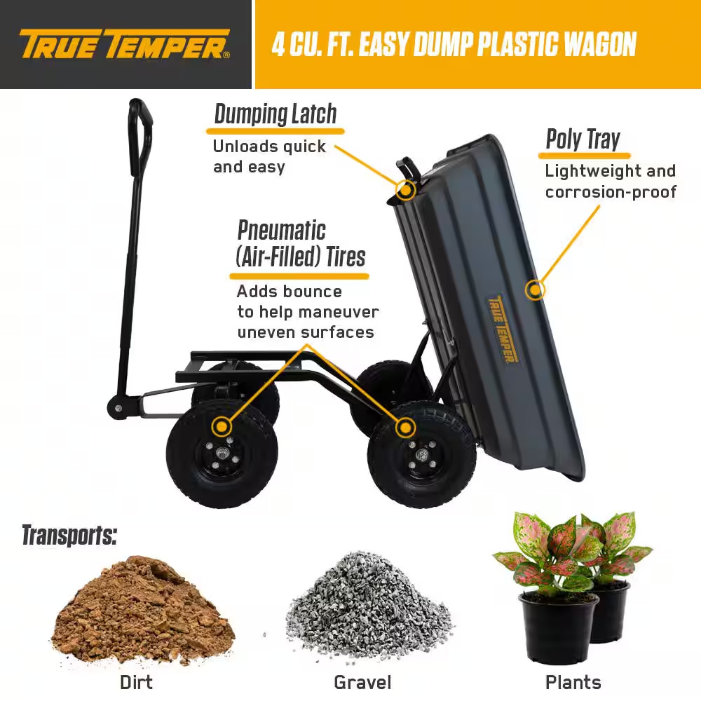4 Cu. Ft. Easy Dump Plastic Wagon Garden Cart