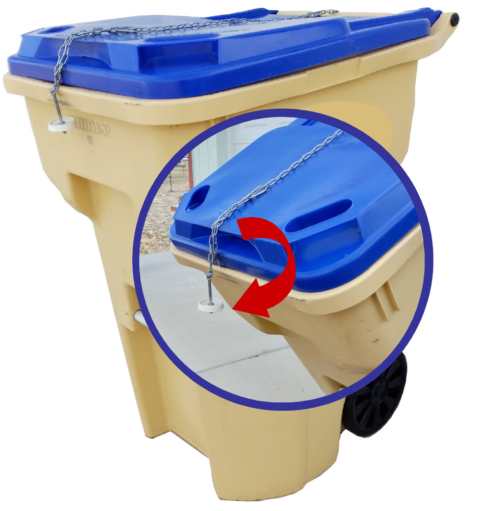 GRAVITY TRASH CAN LID LOCK, No Tools Required - Opens Automatically for Dumping