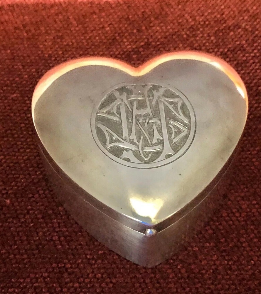 Mauser Sterling Silver Heart Shaped Jewelry Box Dated Dec 25, 1907