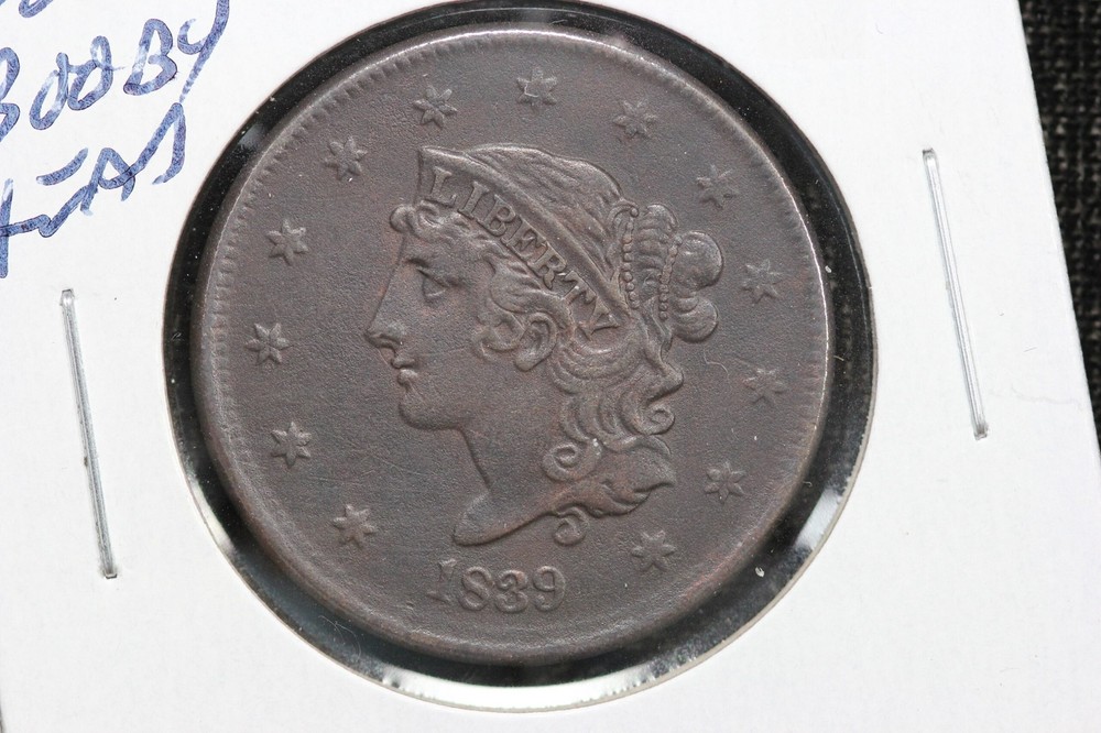 1839 Booby Head Large Cent AU Brown 42QL