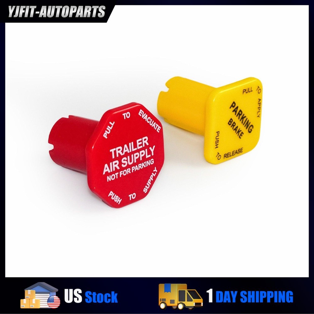 Yellow Red Parking Air Brake Knobs Set Threaded Type For Semi Tractor Trailer