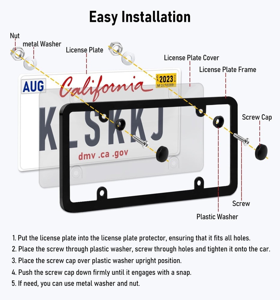 2X Unbreakable License Plate Covers+Frames Auto Tag Shield Protector Front Rear