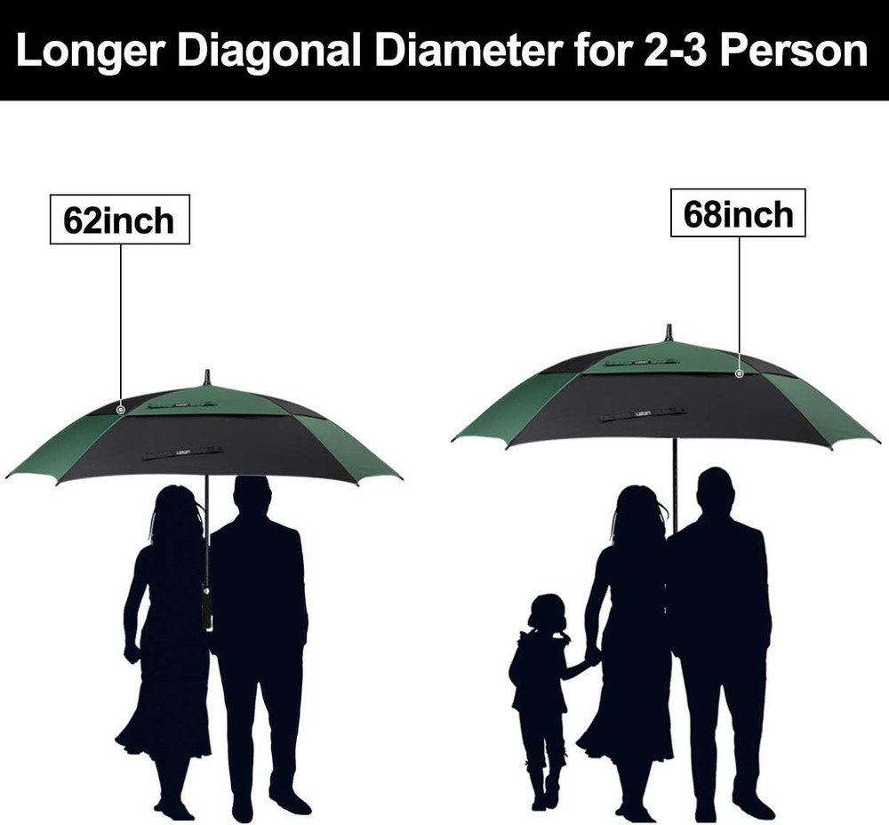 Extra Large Golf Umbrella 62/68 Inch Square Vented Windproof Auto Open Double Ca