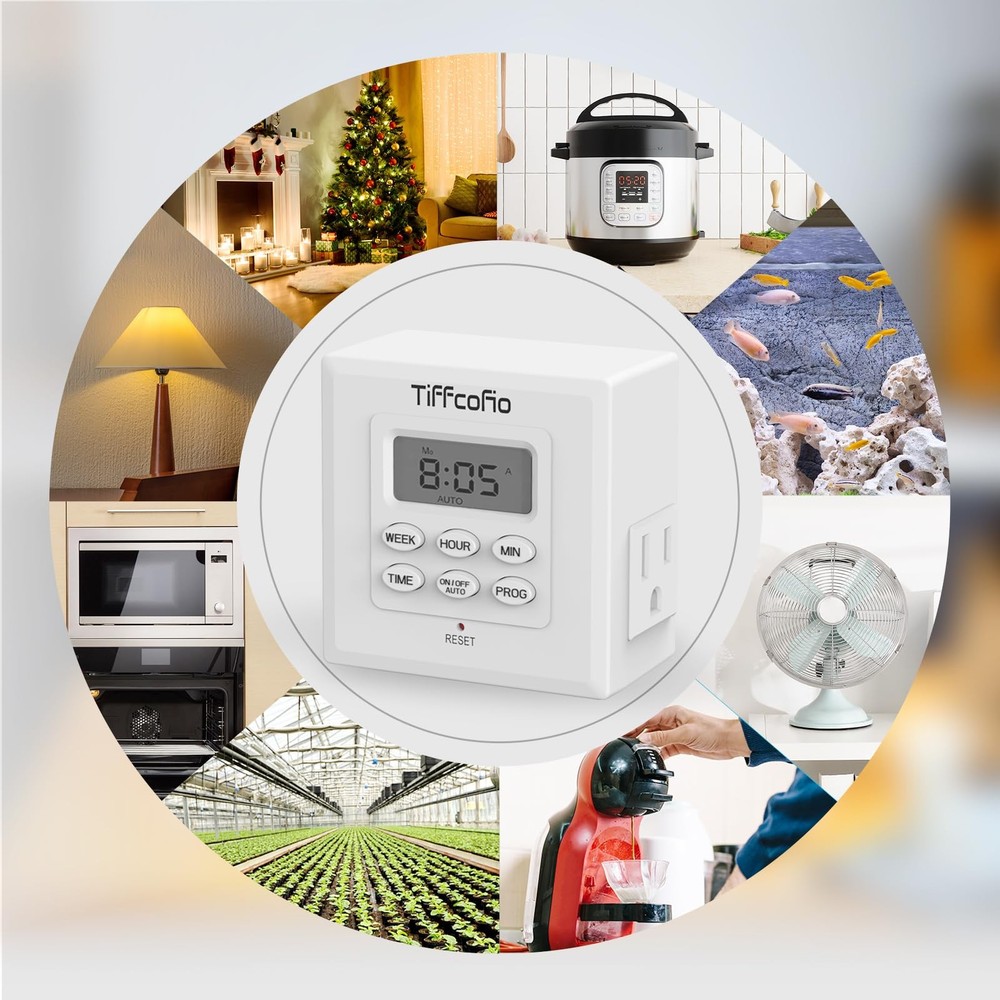 Tiffcofio Indoor Digital Light Timer, 7 Day Programmable Plug in Outlet White