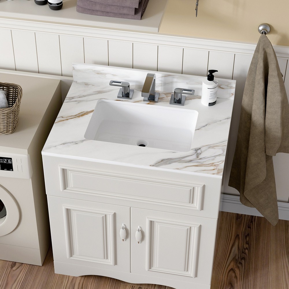 31 Inch Marble Vanity Top, Bathroom Vanity Top with Undermount Rectangular Mid