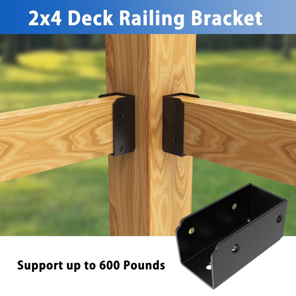 ForoGore 4 Pcs 2”x 4” Stainless Steel Deck Railing Brackets Parallel, Black