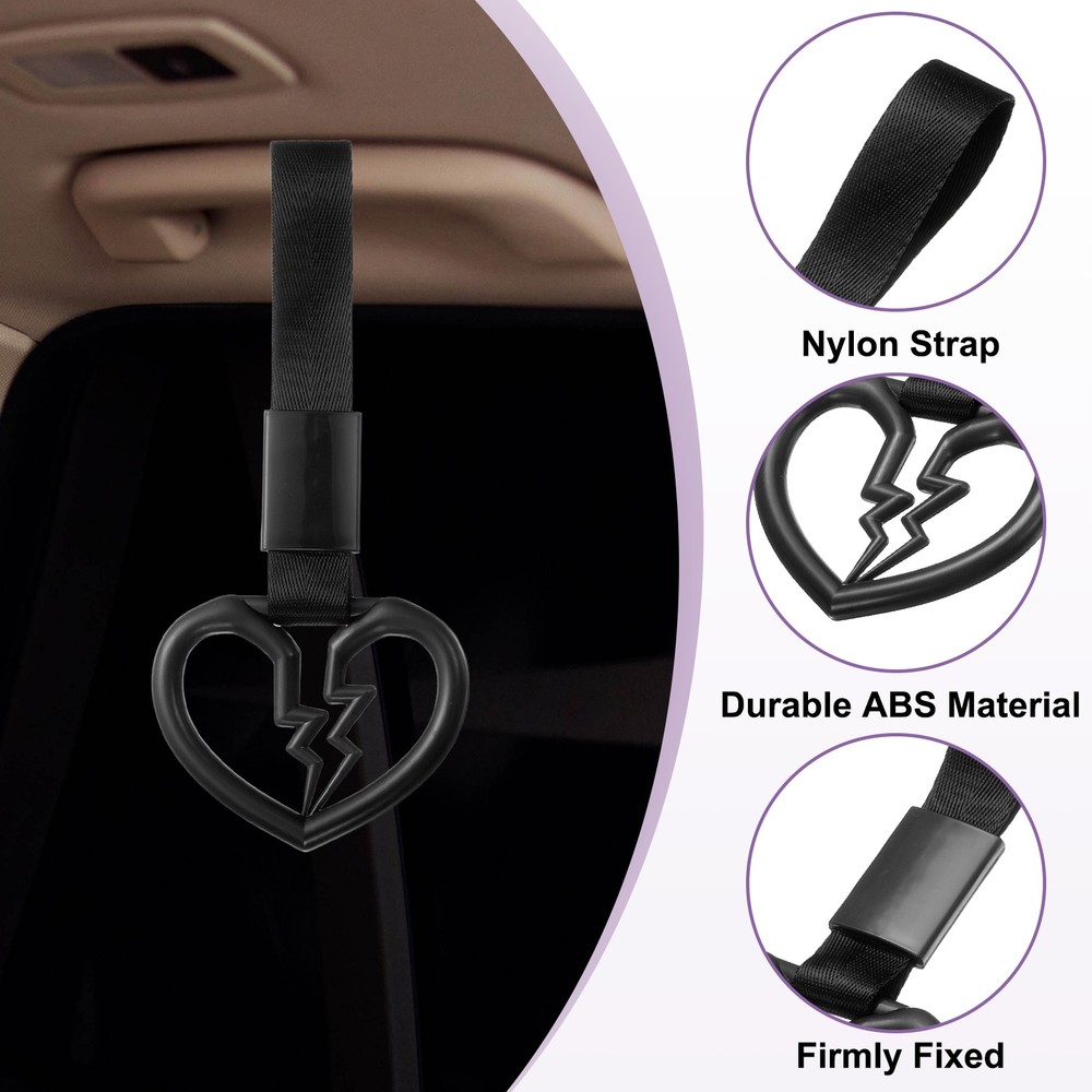 2 Pcs Heart Car Handle Straps Rear Bumper Warning Ring Black