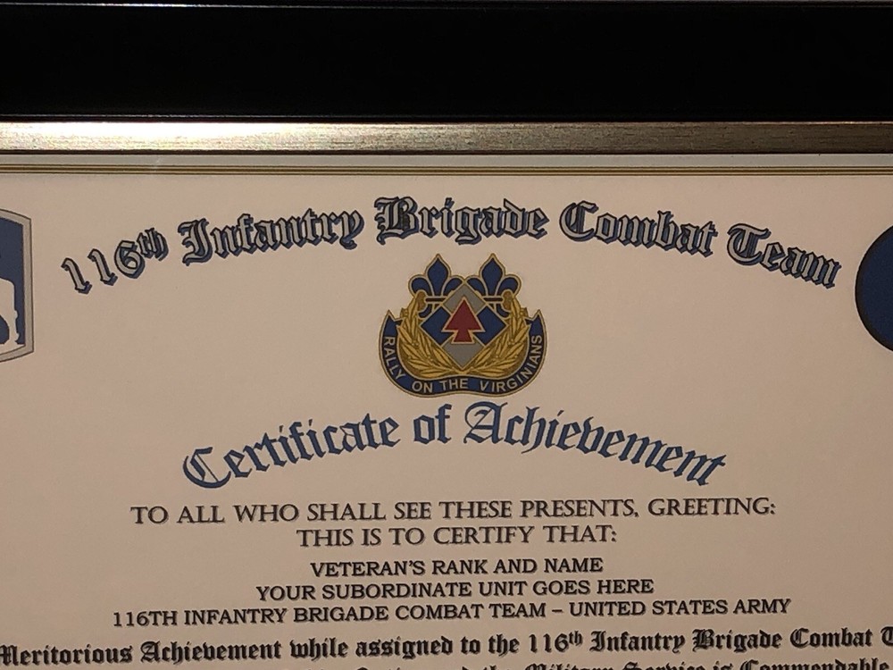 116TH INFANTRY BRIGADE COMBAT TEAM - COA / (COMMEMORATIVE CERTIFICATE)