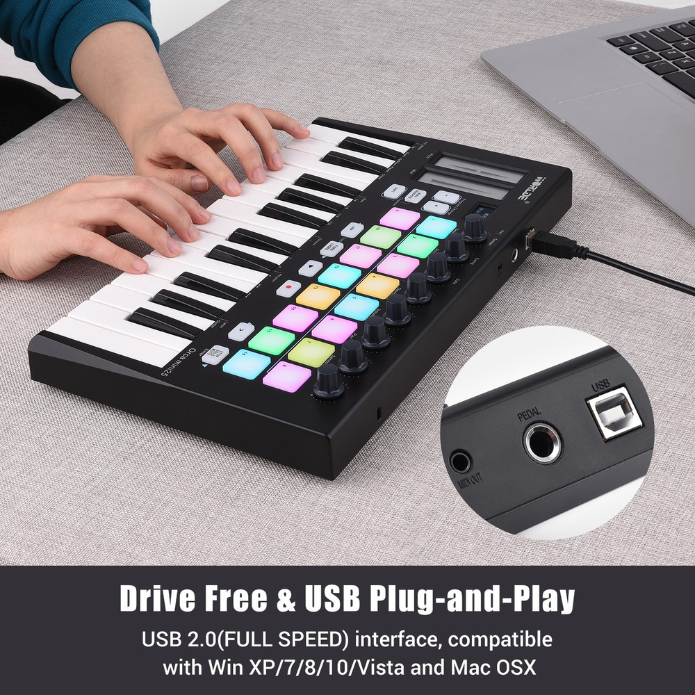 WORLDE Orca mini25 25-Key USB MIDI Keyboard Controller 16 Backlit Trigger Pads