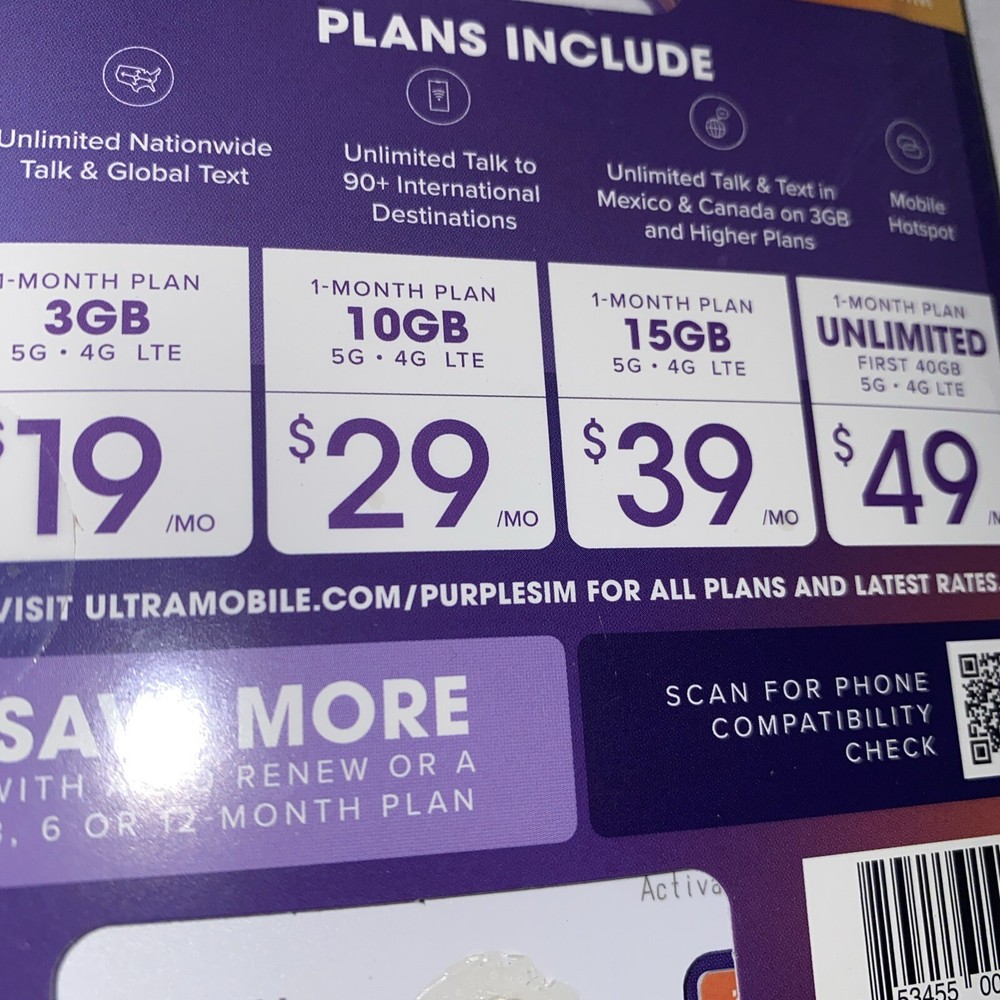 Ultra Mobile Micro/Regular SIM card for Unlocked Cell Phones Starter Talk Text