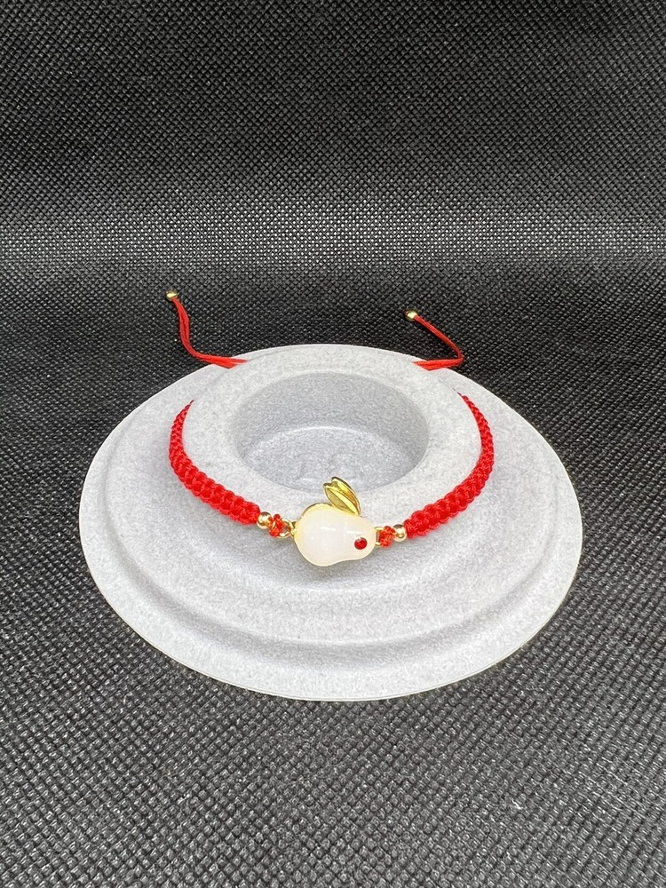 Red String Protection Bracelet, White Jade Rabbit Adjustable Bracelet, Gift Idea