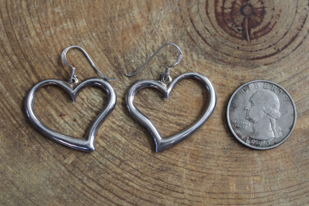 Sterling Silver Open HEART dangle Earrings