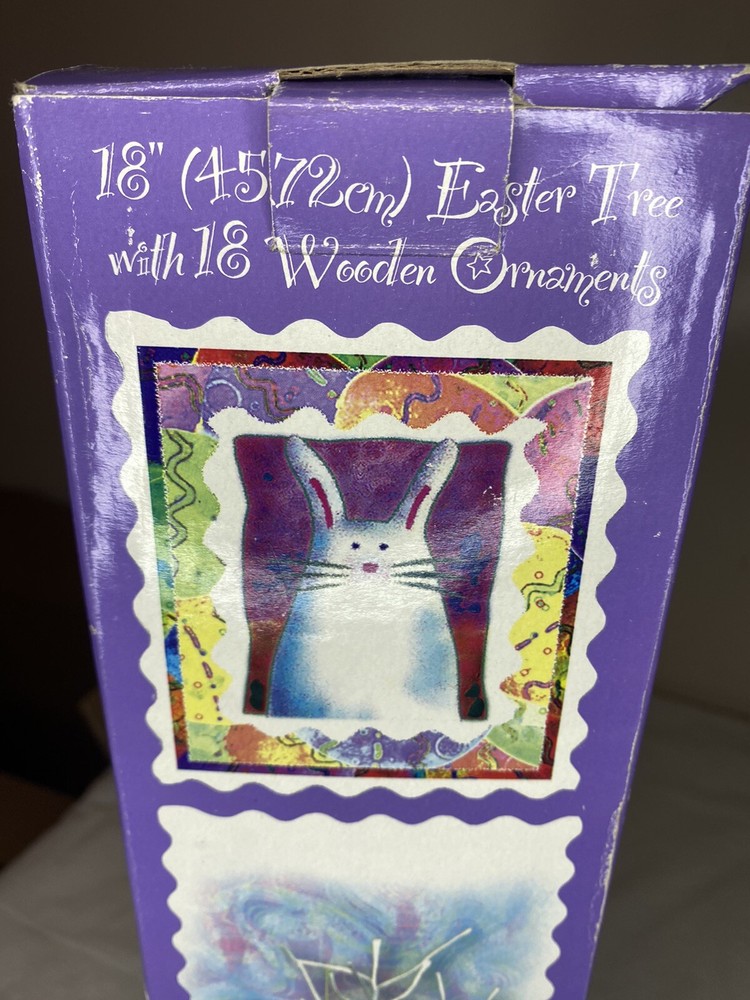 18" Easter Tree Wooden Ornaments Eggs Bunny Hand Painted