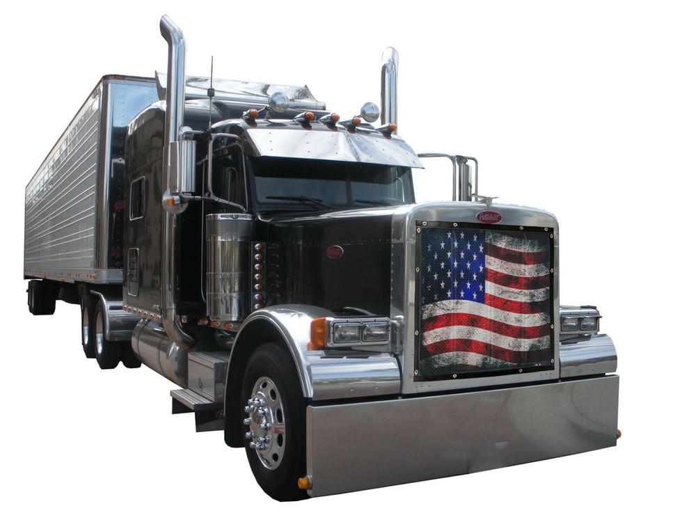 Peterbilt 379 Extended (Long) Hood Premium Old Glory Bug Screen