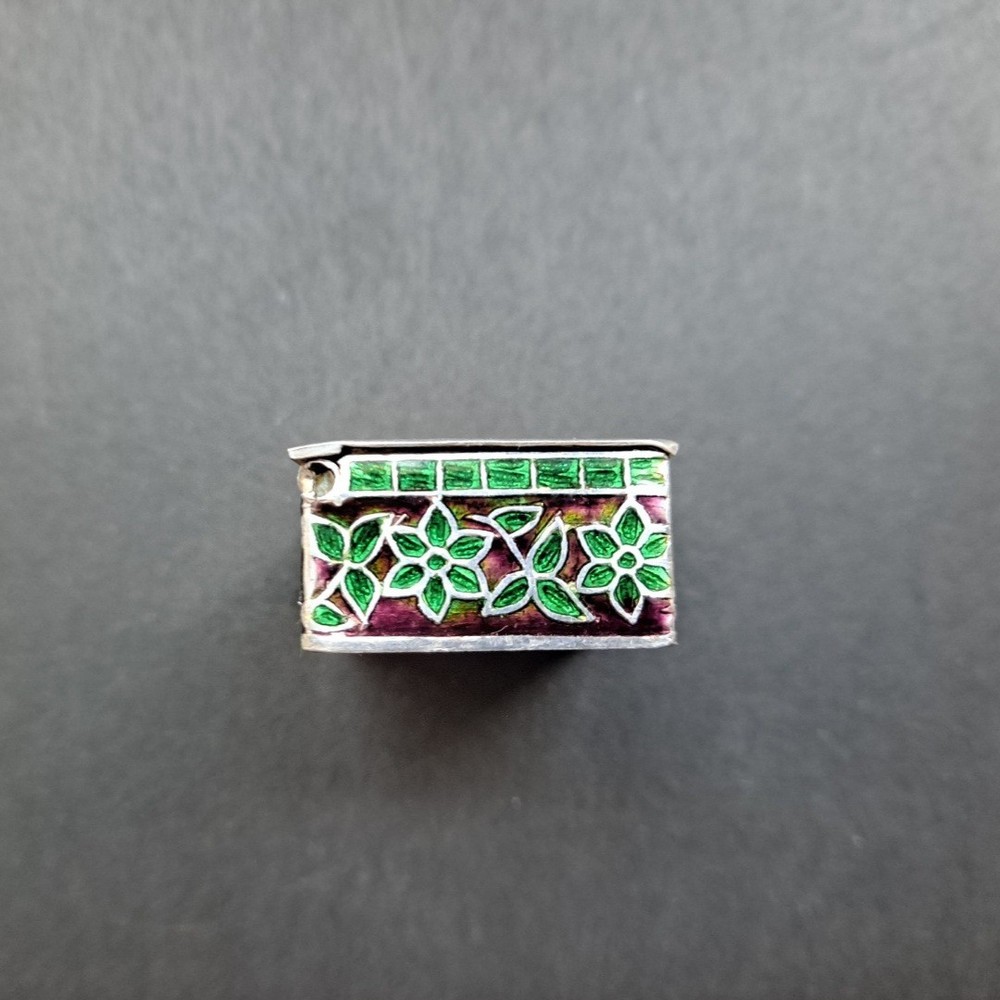 Vintage Sterling Silver Enamel Pill Box