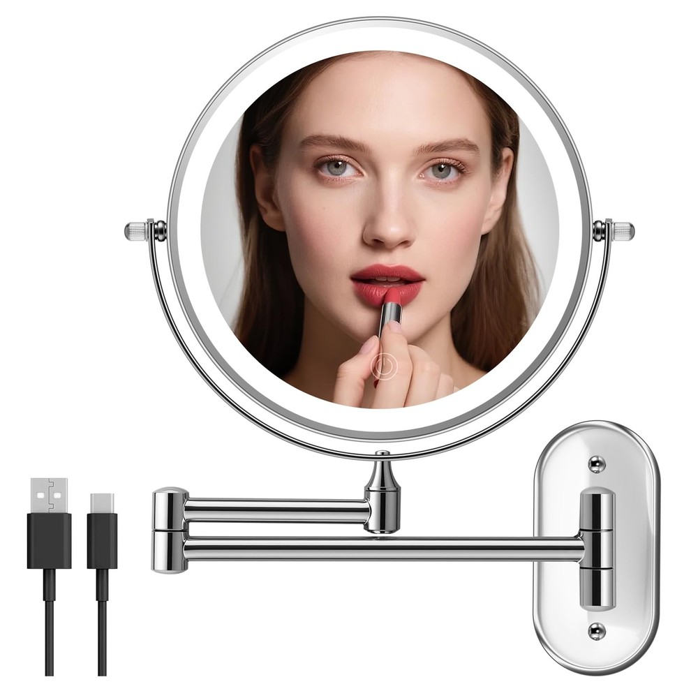 Rechargeable Lighted Wall Mounted Makeup Mirror 8" 20X Double-Sided | Dimma